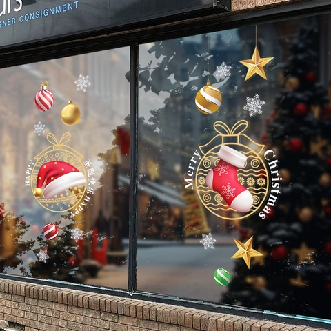 Pegatinas De Ventana Navidad Estáticas PVC Doble Cara Merry Christmas Copos De Nieve Decoración Cristal Puerta