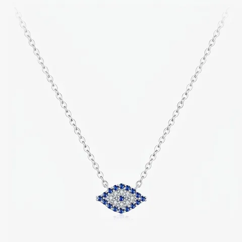 Collana Occhio Del Diavolo Argento Sterling 925 Zirconia Cubica Blu Bianca Pendente Geometrico Catena Clavicicola Donna