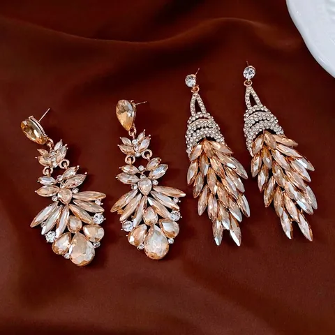 Orecchini Lunghi Con Nappa E Perno In Argento Lega Cristallo Sintetico Strass Stile Palazzo Vintage Francese Da Donna