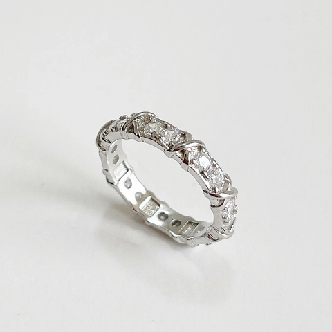 Anello In Argento Sterling 925 Con Zirconia Cubica Design A Croce X Fedina Eternity Per Donna Stile Coreano