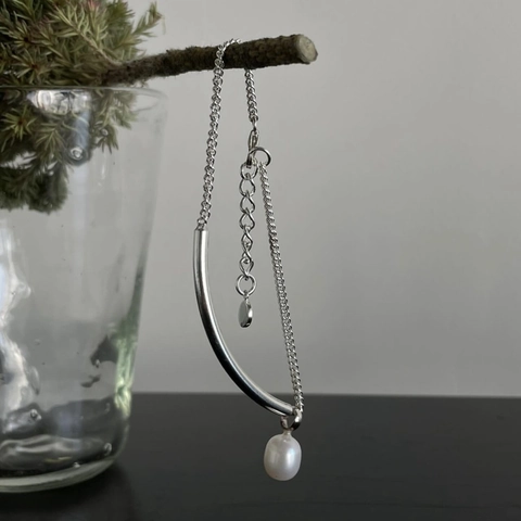 Bracciale In Argento Sterling 925 Con Perla Artificial D'acqua Dolce Minimalista Geometrico Catena Sottile Gioielli Per Donna Elegante