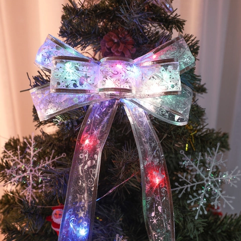 Weihnachts LED Schleifenband Lichterkette Batterie Mesh Satin Lichter Für Weihnachtsbaum Deko Sterne Noten Muster Flexibel