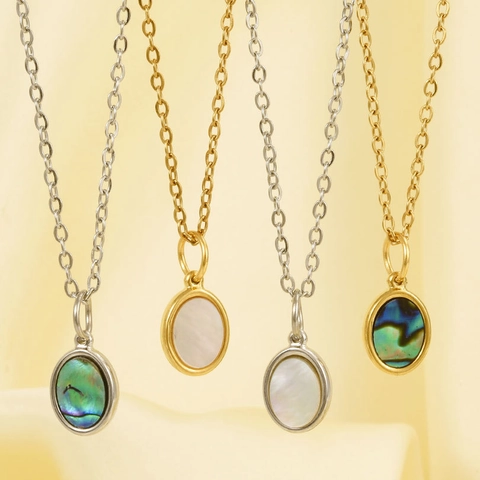 Ovale Hanger Met Natuurlijke Abalone Schelp Kunstparelmoer Ketting 304 Roestvrij Staal 18K Verguld Vintage Minimalistische Sieraden