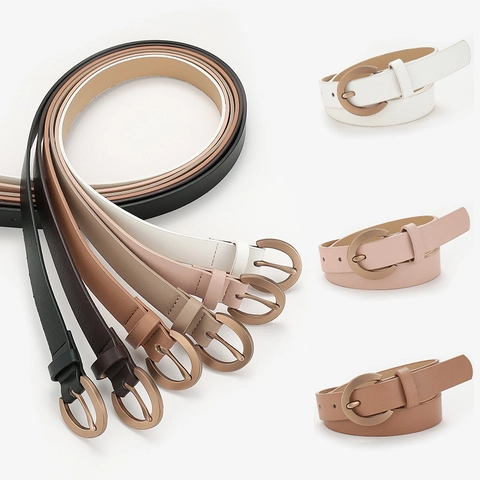 Cintura da Donna in Ecopelle Con Fibbia ad Ardiglione in Lega Minimalista Versatile Cintura per Jeans Vestiti Moda Casual Pendolare