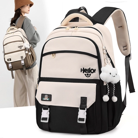 Zaino Grande Capacità Stile Coreano Resistente All'acqua Tessuto Oxford Borsa Scuola Per Studentesse Con Ciondolo