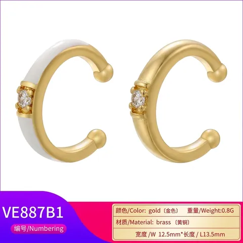 Simple Gold Copper C-Shaped Ear Cuffs Colorful Enamel Dripping Oil Rhinestone Non Pierced Earrings For Women Fashion Jewelry