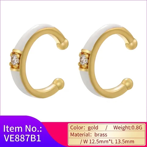 Simple Gold Copper C-Shaped Ear Cuffs Colorful Enamel Dripping Oil Rhinestone Non Pierced Earrings For Women Fashion Jewelry