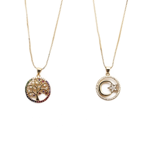 Levensboom Maan Ster Hanger Ketting Koper Verguld Meerkleurige Zirkoon Box Ketting Sieraden Cadeau Voor Vrouwen