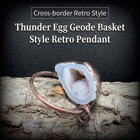 Collier Pendentif En Agate Druzy Géode Naturelle Vintage Enveloppé De Cuivre Chaîne De Pull Géométrique Bijoux Pour Femmes