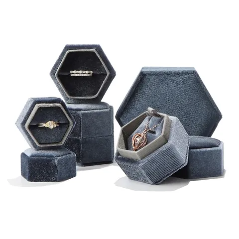 Hexagonal Velvet Jewelry Storage Box Luxury Ring Necklace Pendant Case Elegant Display Packaging Organizer For Wedding Gift