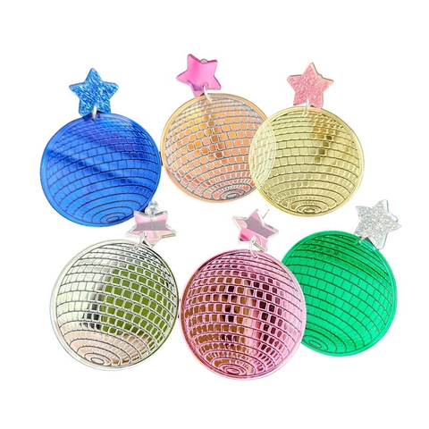 Disco Ball Drop Earrings Acrylic Mirror Star Reflective Retro Disco Party Jewelry Creative Exaggerated For Women