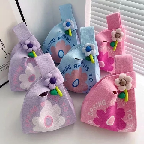 Borsa A Mano In Maglia Floreale Borsa Da Polso Con Nodo Donna Carina Borsa Tote All'Uncinetto Vintage Per Regalo