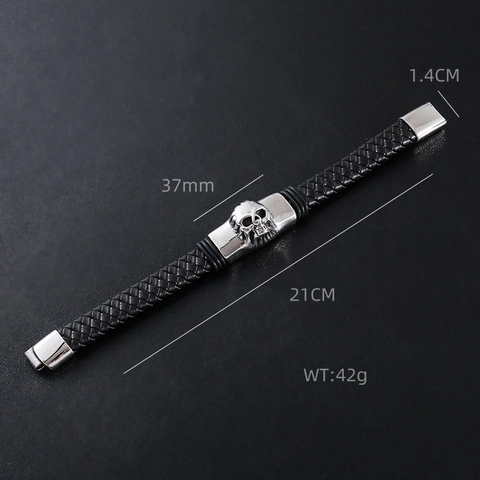 Herren Geflochtenes Lederarmband Mit 304 Edelstahl Totenkopf Gotik Hip Hop Punk Stil Magnetverschluss Armreif