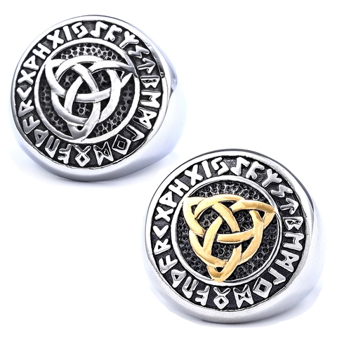 Anello In Acciaio Inossidabile Vichingo Nordico Nodo Celtico Runa Sigillo Vintage Lucidato Punk Gioielli Per Uomo Unisex