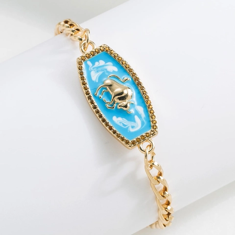 Zodiac Constellation Enamel Bracelet For Women Copper Gold Plated With Zircon Colorful Jewelry Fashion