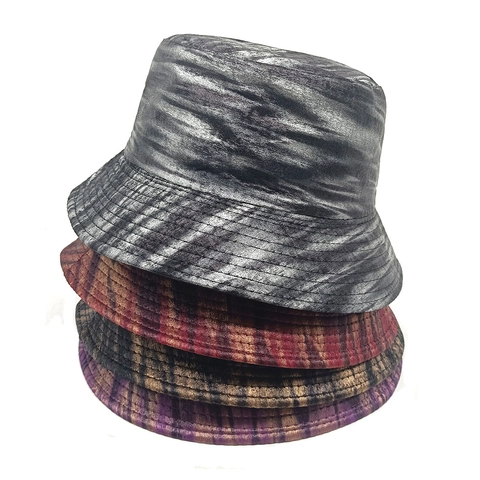 Bucket Hat Metallische Textur Retro Hip Hop Fischerhut Sonnenschutzkappe Streetwear Wendbar Punk Stil Unisex Polyester