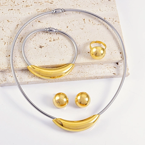 Minimalistisch Roestvrij Staal Halsketting Armband Ring Oorbellen Dames Gepolijst Slangenketting Choker Bol Sieraden