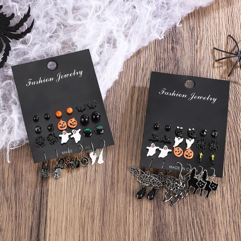 Halloween Earrings Alloy Enamel Pumpkin Ghost Skull Bat Spider Gothic Punk Party Jewelry For Women Girls