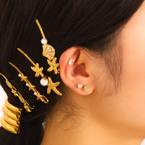 Orecchini A Lobo Acciaio Inossidabile Oro 18K Zirconia Saturno Cuore Rotondo Impermeabile Gioielli Donna