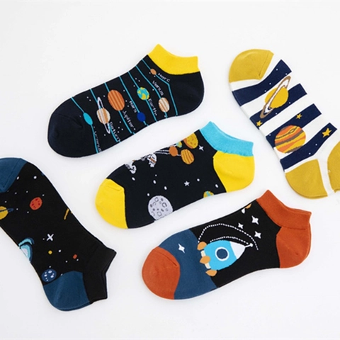 Chaussettes Invisibles Homme Motif Astronaute Espace Coton Décontracté Respirant Chaussettes Coupe Basse Fusée Planètes Imprimé