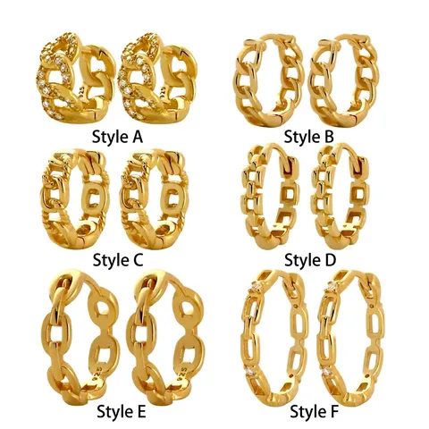 925 Sterling Silver Hoop Earrings For Women Personalized Geometric Cuban Link Chain Earrings Inlaid Rhinestone Jewelry Gift