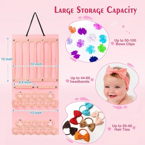 Baby Mädchen Haarschmuck Organizer Filz Wandbehang Aufbewahrungstasche Für Schleifen Clips Haarbänder Herz Haken