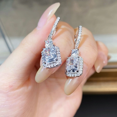 Radiant Cut Zirkonia Halo Hängeohrringe Mit 925 Sterling Silber Ohrstecker Eleganter Luxusschmuck Für Damen