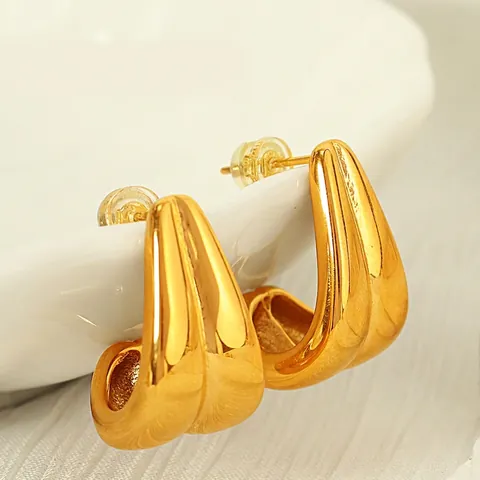 Orecchini a Cerchio in Acciaio al Titanio con Texture a Rughe Placcati Oro 18K Francesi per Donna Orecchini a Bottone a C