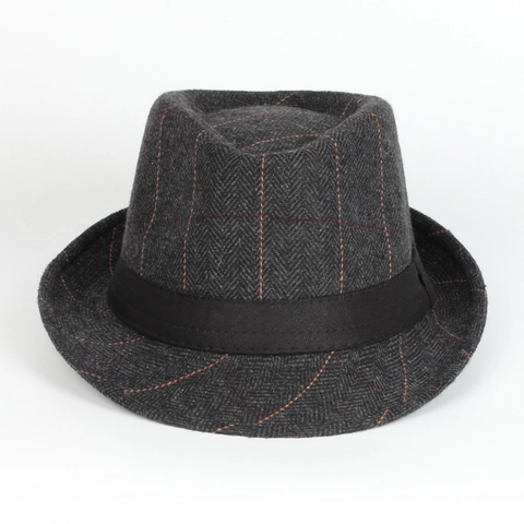 Men Fedora Hat Herringbone Windowpane Check Vintage British Jazz Style Gentleman Retro Cap Accessories For Autumn Winter