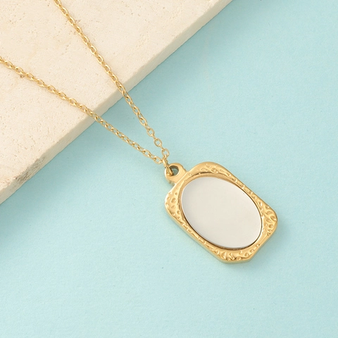 Collar Con Colgante Rectangular Acero Inoxidable 304 Pulido Espejo Geométrico Joyería Minimalista Para Mujer