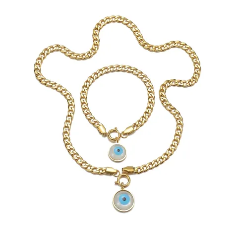 Gioielli Malocchio Collana E Bracciale Acciaio Inossidabile 304 Maglia Cubana Smalto Goccia Olio Punk Hip Hop Per Donne
