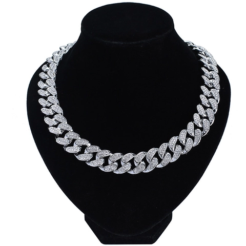 Hip Hop Iced Out Cuban Link Halskette Armband Legierung Pave Strass Schwere Klobige Kette Schmuck Für Herren Damen Geschenk