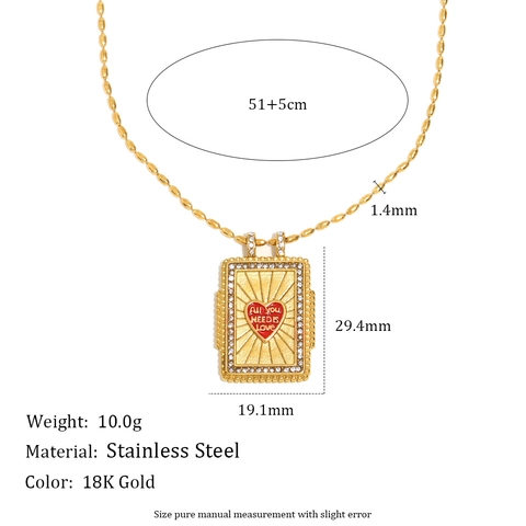 Collana Pendente Rettangolare Acciaio Inossidabile Placcato Oro 18K Stile Tarot Vintage Smalto Colorato Zircone Gioielli Per Donna