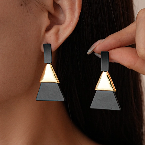 Geometric Drop Earrings With 925 Sterling Silver Earring Post Alloy Acrylic Black Gold Gothic Vintage Niche Jewelry Women