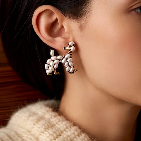 Pendientes De Botón Caniche Vintage Aleación Perla Artificial ABS Diamante De Imitación Con Poste De Plata