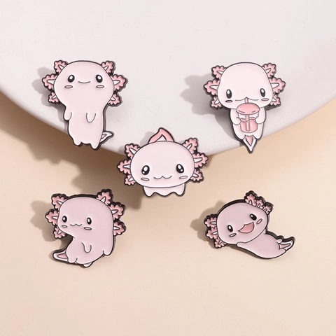 Spille Smaltate Axolotl Rosa Cartone Animato Animale Lega Dipinta Distintivi Decorazione Accessori Per Vestiti Borse Kawaii
