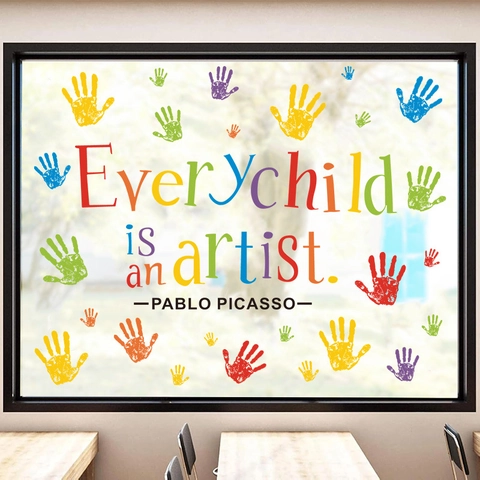 Jedes Kind Ist Ein Künstler Inspirierende Zitat Wandtattoos Bunte Handabdruck PVC Aufkleber Für Kinderzimmer Klassenzimmer Dekor
