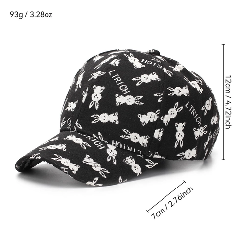 Rabbit Print Baseball Cap Polyester Letter Pattern Curved Brim Adjustable Sun Protection Streetwear Hat For Women