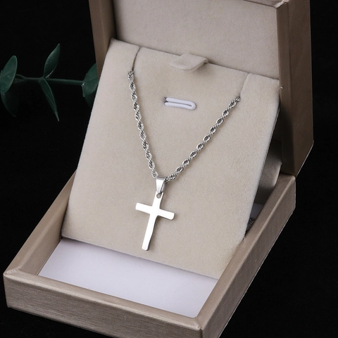 Kreuz Blitz Anhänger Halskette Edelstahl Seilkette Silberfarben Einfacher Modeschmuck Für Damen Und Herren