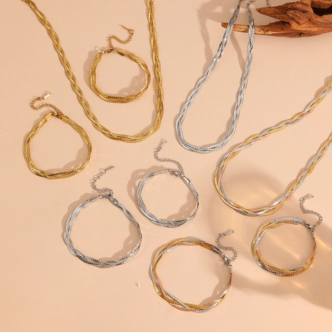 Joyas De Acero Inoxidable Titanio Trenzado Cadena De Serpiente Collar Pulsera Tobillera Para Mujeres Moda No Se Desvanece