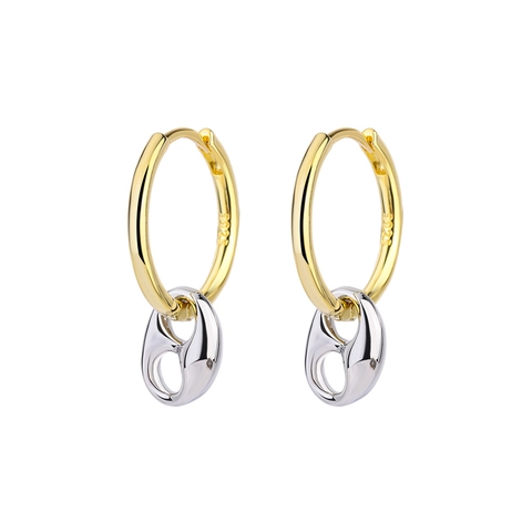 Pendientes de Aro Bicolores Nariz de Cerdo Con Poste de Plata de Ley 925 Diseño Geométrico Joyería de Moda para Mujer