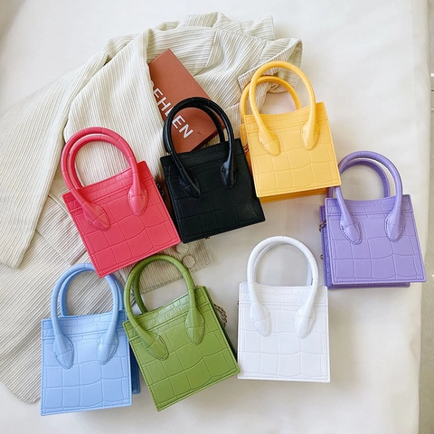 Crocodile Embossed Mini Handbag Small Square Women Crossbody Bag With Golden Chain Strap And Top Handle