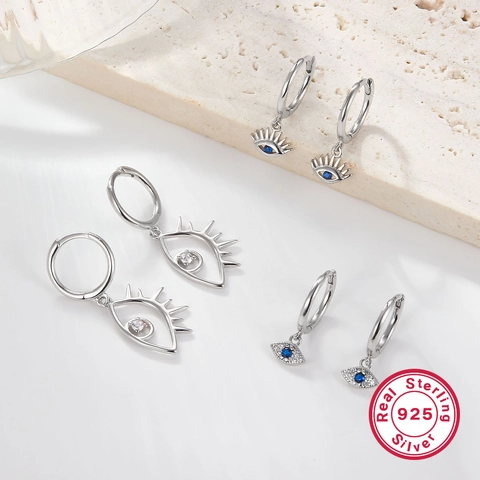 Evil Eye Creolen 925 Sterling Silber Mit Blau Weißen Zirkonia Anhängern Minimalistischer Schmuck Für Damen