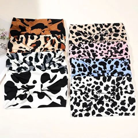 Wide Sport Headband Elastic Knitted Fabric Cross Knot Hairband Leopard Paisley Tie-Dye Print For Yoga Workout Makeup