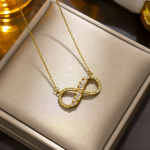 Collar Con Colgante De Corazón Infinito Acero Inoxidable Circón Color Oro Joyería De Moda Para Mujeres Cadena Elegante