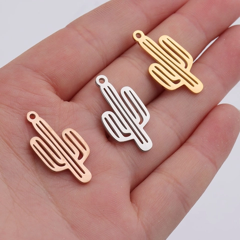 Colgante De Cactus Hueco Acero Inoxidable 304 Pulido Espejo Fabricación De Joyas Accesorios Forma De Planta Para DIY