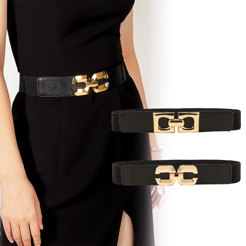 Dames Elastische Corset Riem PU Leer Rekbare Tailleriem Metalen Gesp Vintage Stijl Voor Jurken