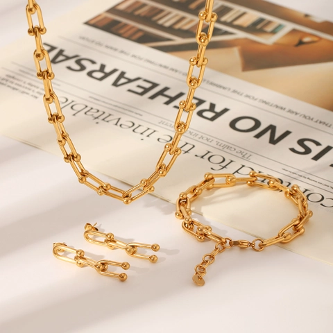 Minimalistische U-form 304 Edelstahl 18k Vergoldete Kettenarmbänder Ohrringe Halskette