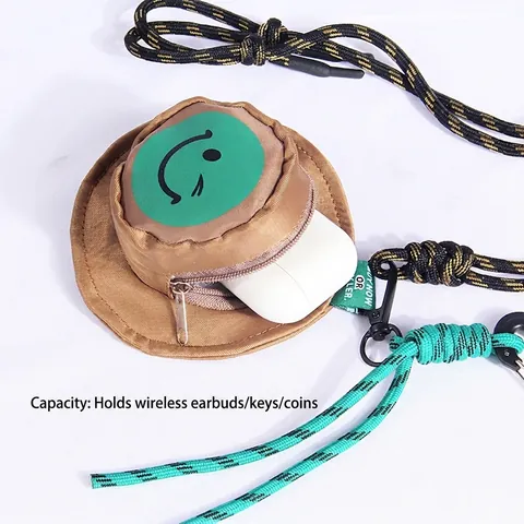 Mini Hat Shaped Coin Purse Earphone Case Polyester Nylon With Carabiner And Lanyard Portable Creative Fashion Unisex