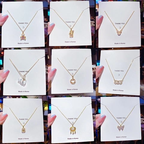 Stainless Steel Rhinestone Pendant Necklace For Women Gold Plated Simple Fashion Niche Design Jewelry Versatile Daily Accessories